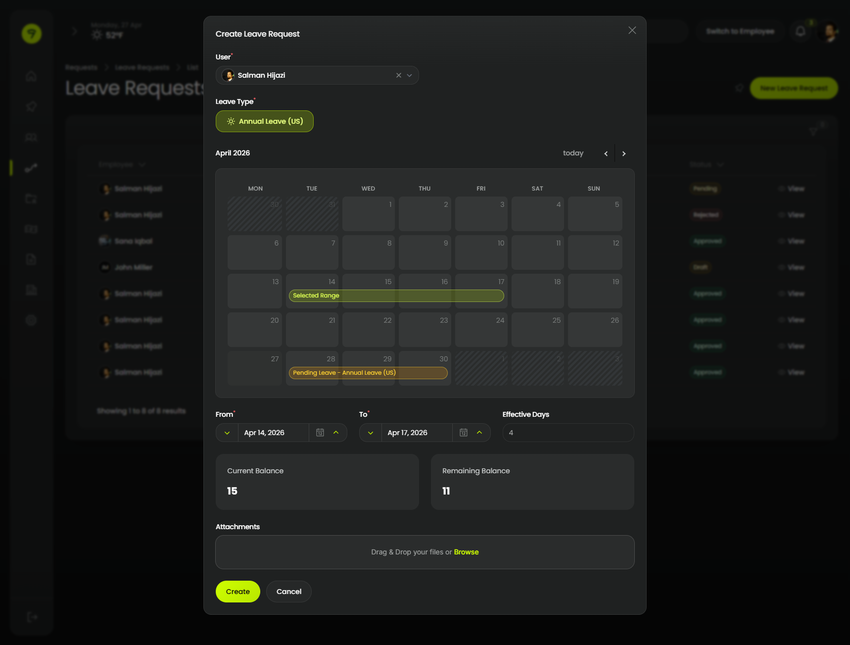 Modal with form (dark)