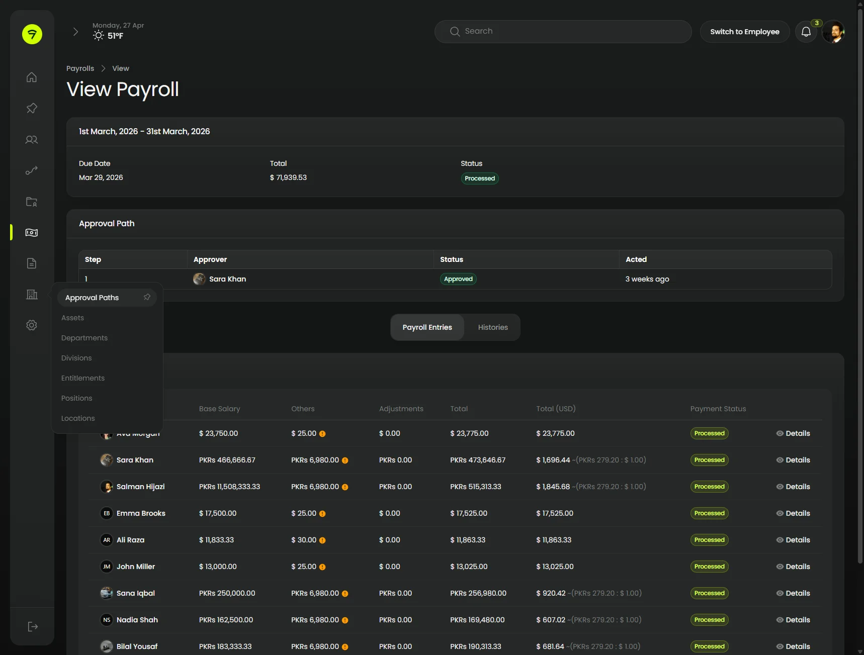 Resource detail with infolist, table, and sub-nav dropdown
