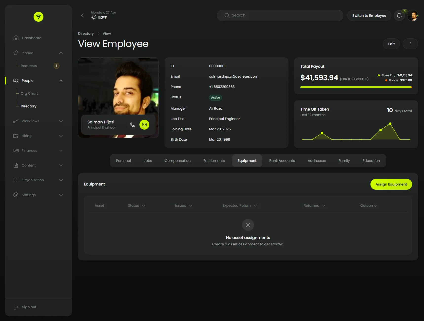Resource detail with hero card (dark)