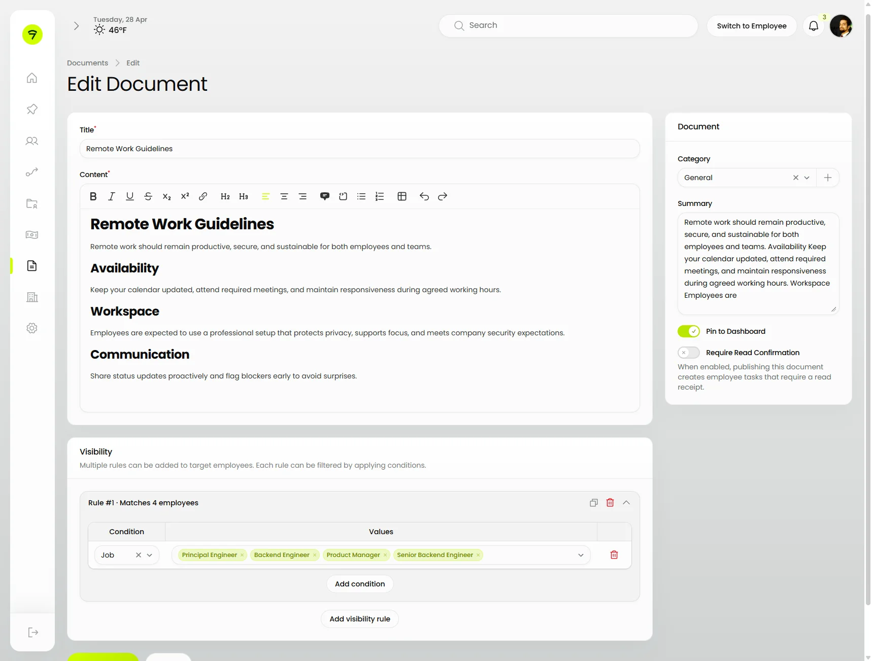 Edit form with rich editor and aside (light)