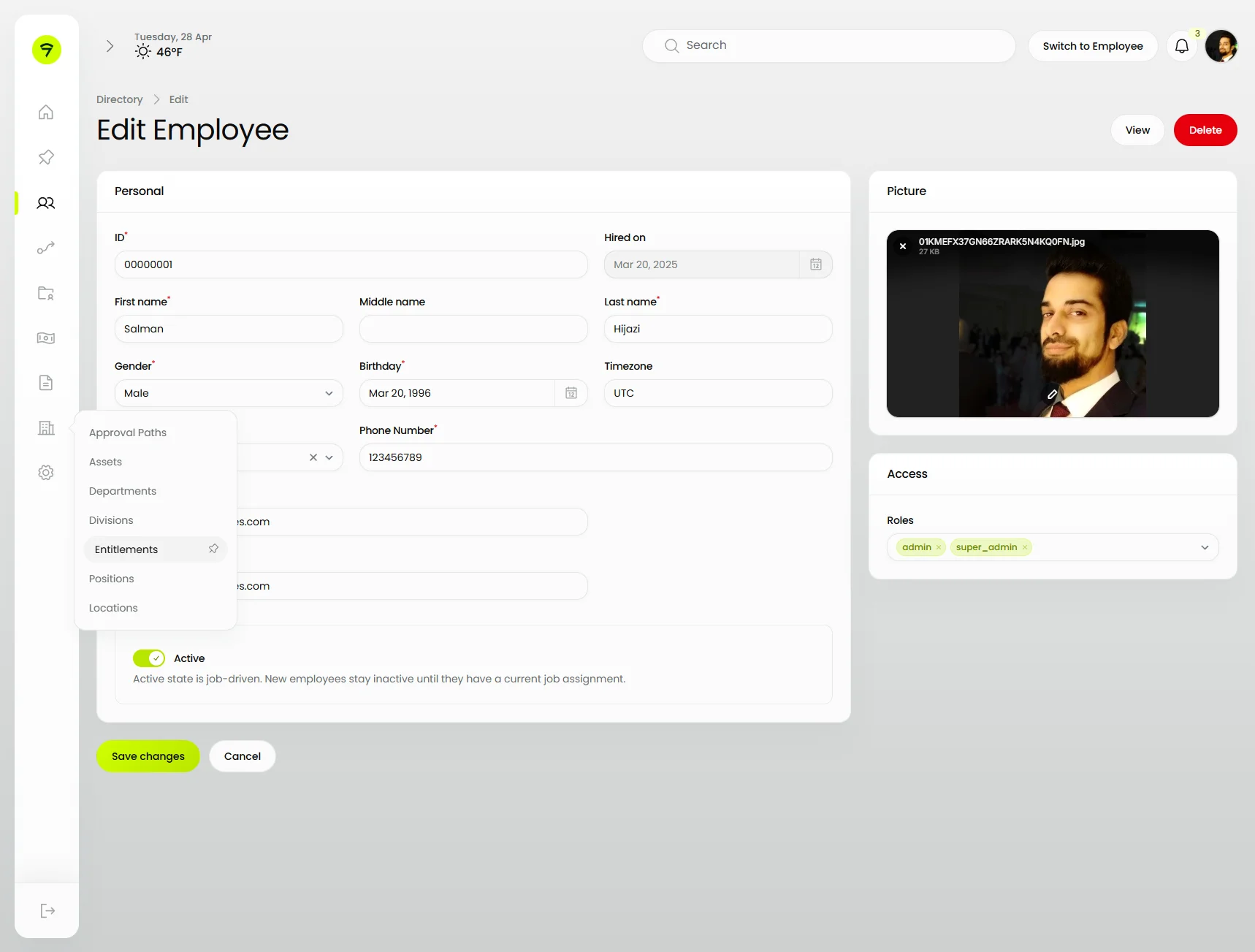Resource edit form with sub-nav dropdown (light)