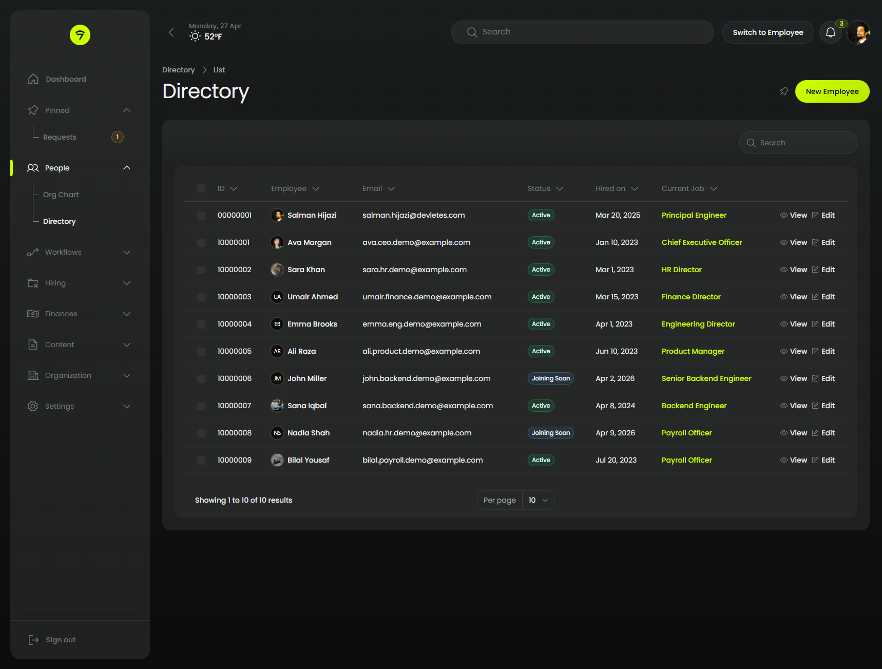 Resource table (dark)