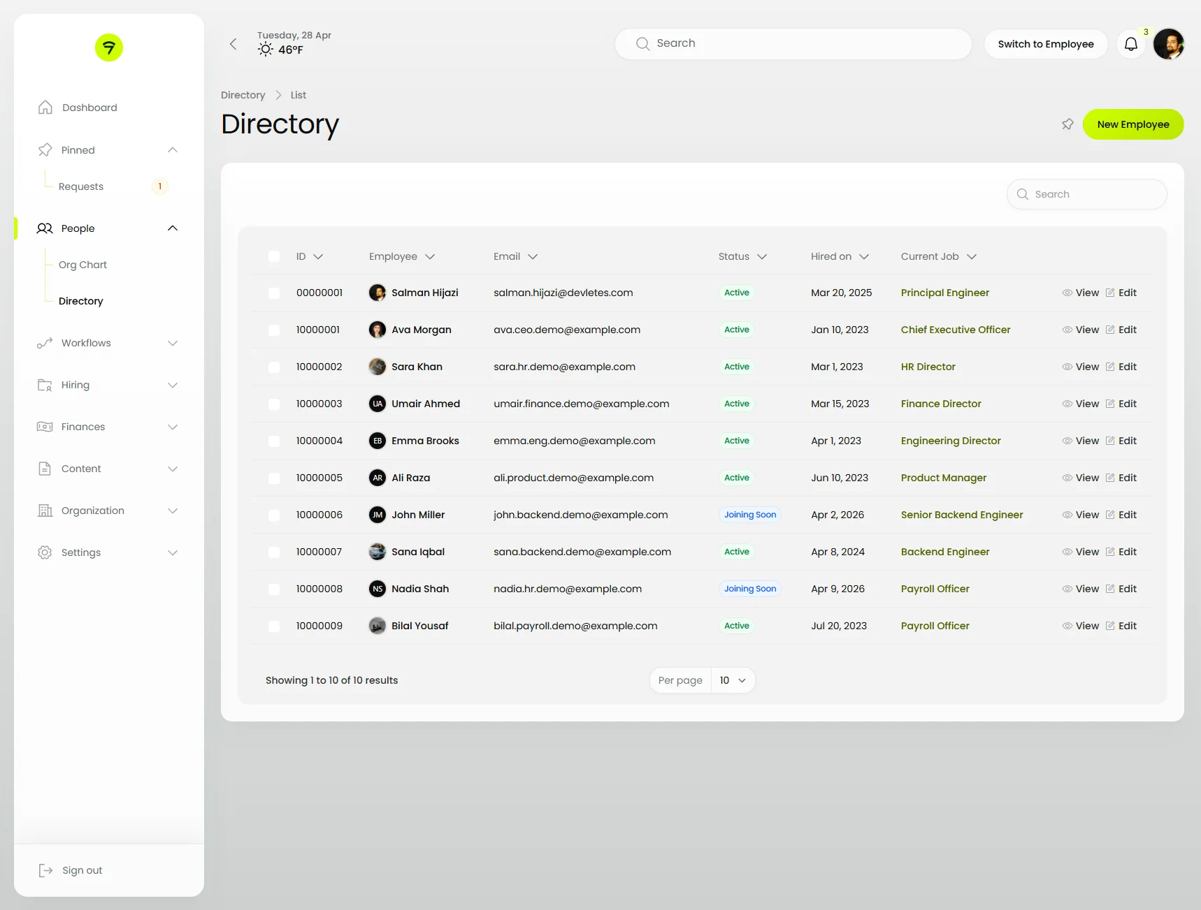 Resource table with expanded sidebar (light)