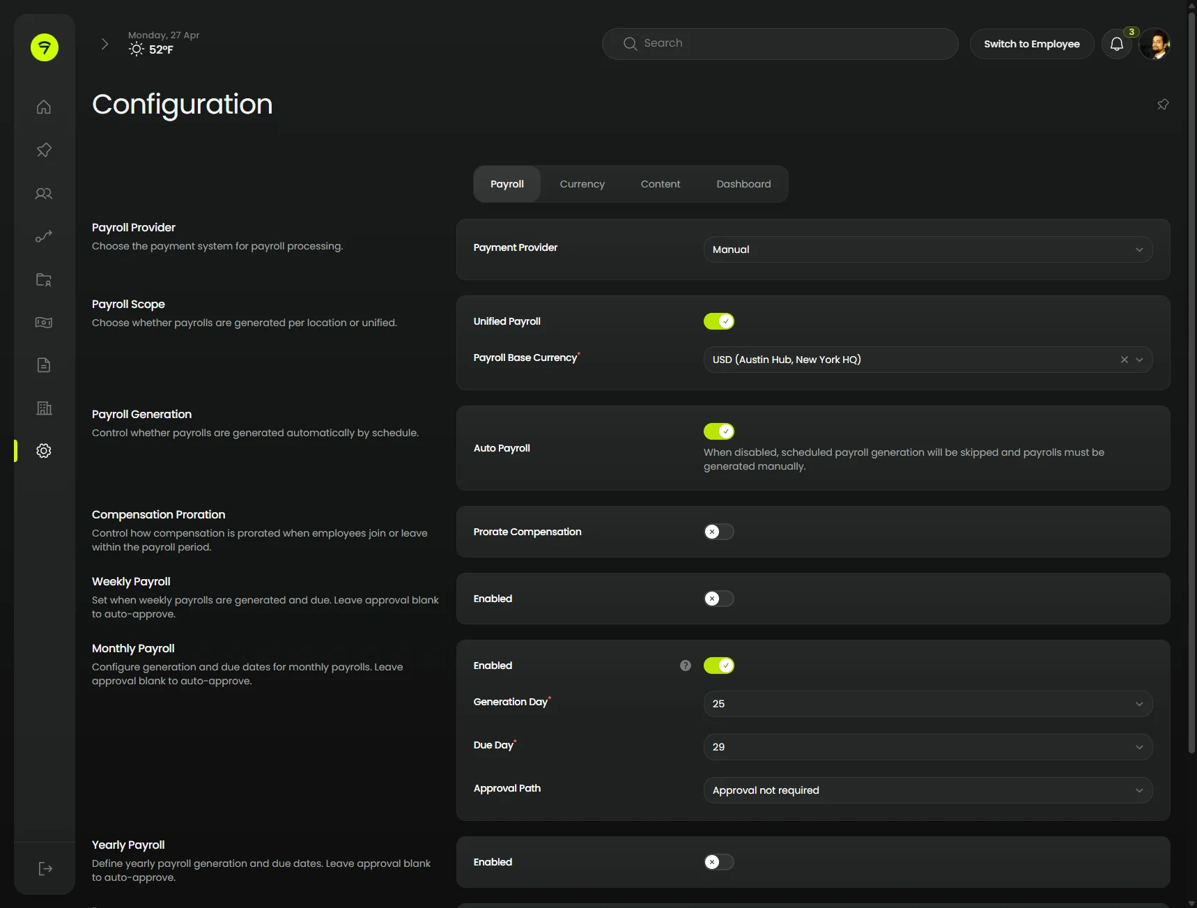 Configuration page with contained tabs and aside form