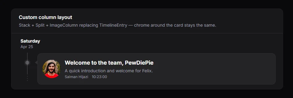 Custom Stack/Split layout, dark mode