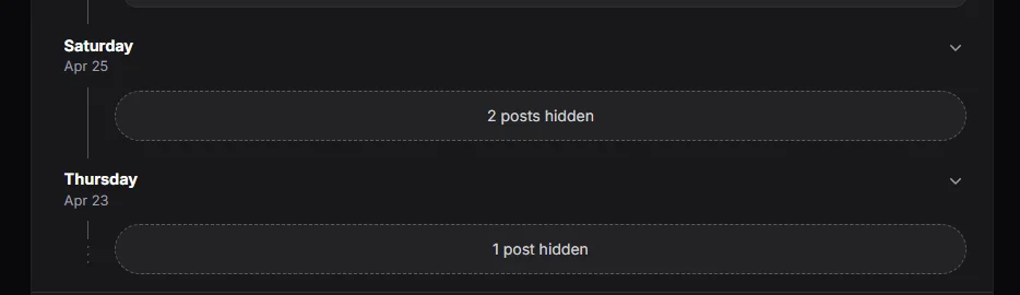 Collapsed day groups, dark mode