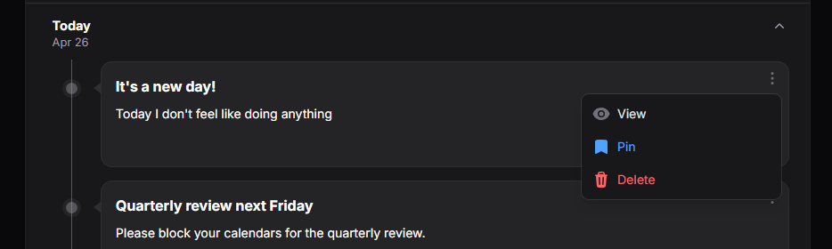 Open kebab dropdown, dark mode