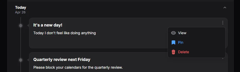 Open kebab dropdown, dark mode
